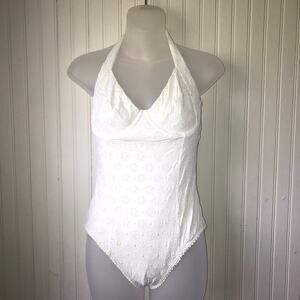 KATE SPADE Retail $195 Cream White Eyelet Underwire Halter One Piece Size Small
